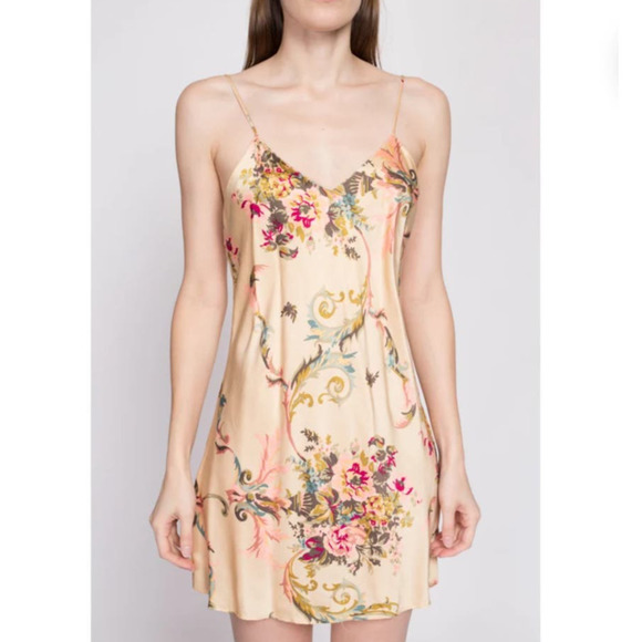 VINTAGE VICTORIA'S SECRET GOLD LABEL FLORAL SILK SLIP MINI DRESS WOMEN SIZE XSP - Picture 4 of 15